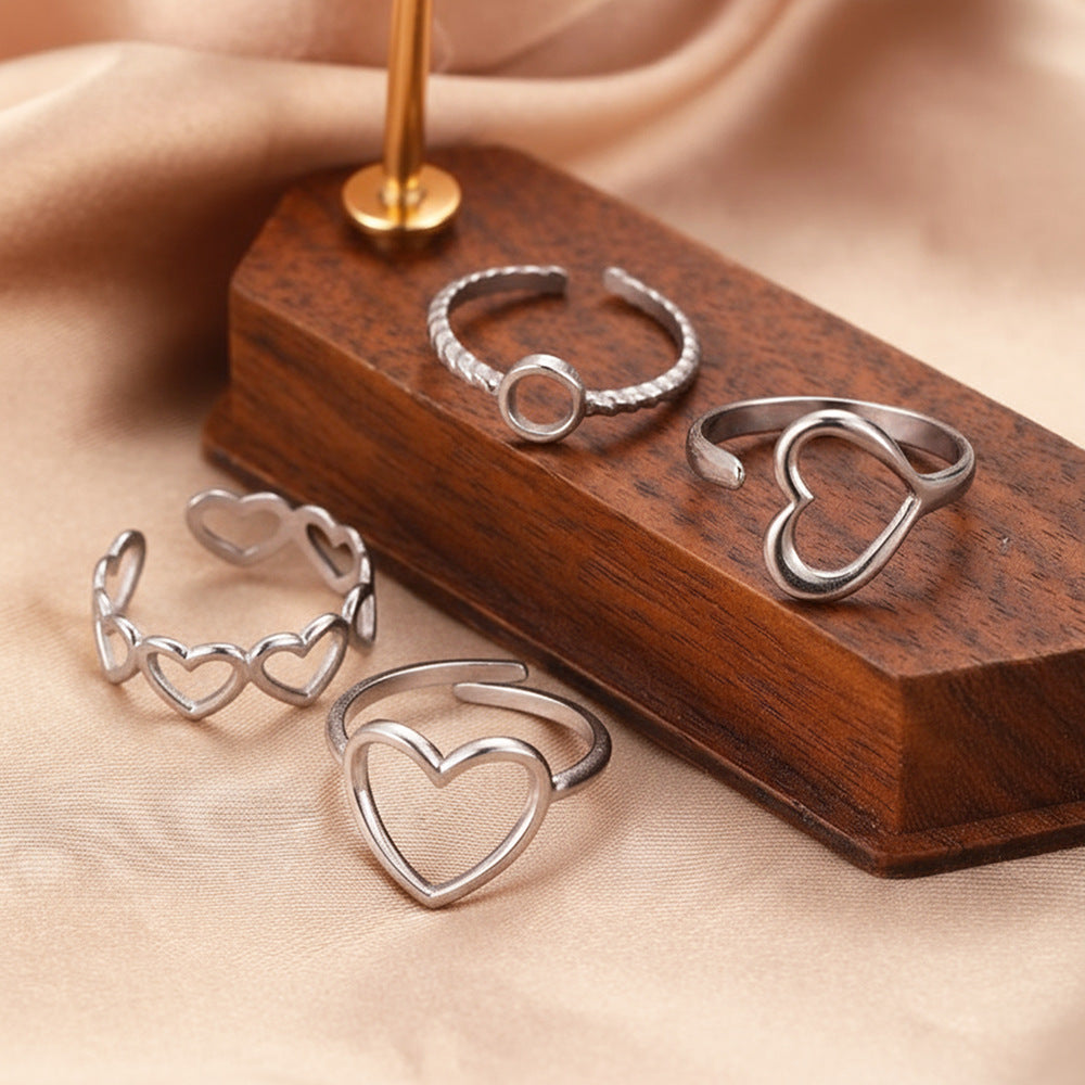 SRNG-65 - Stainless Steel 18K Gold Plated Heart Shape Open Ring Set