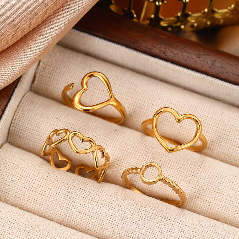 SRNG-65 - Stainless Steel 18K Gold Plated Heart Shape Open Ring Set