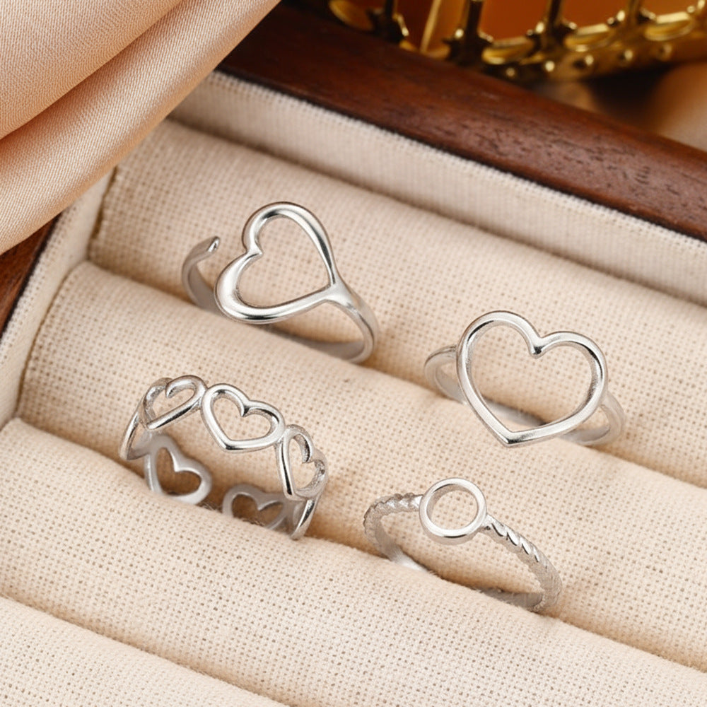SRNG-65 - Stainless Steel 18K Gold Plated Heart Shape Open Ring Set
