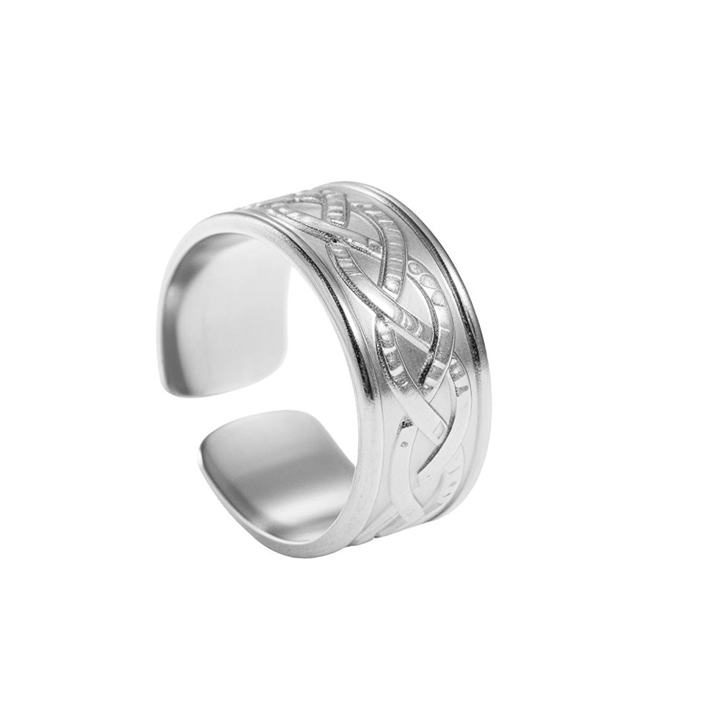 SRNG-70 - Stainless Steel Geometric Crisscross Textured Rings