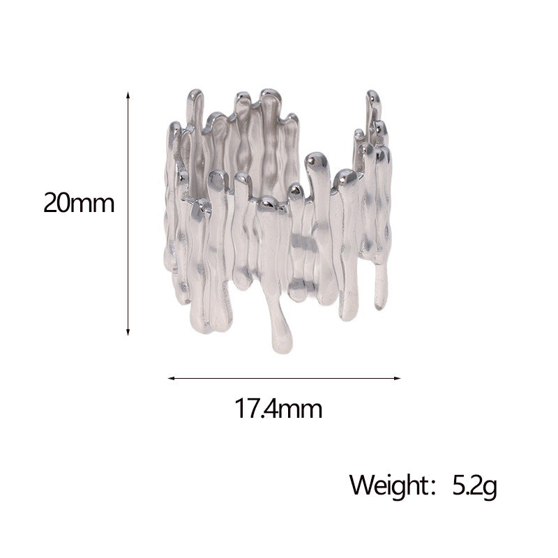 SRNG-74 - Irregular Bark Textured Stainless Steel Open Ring