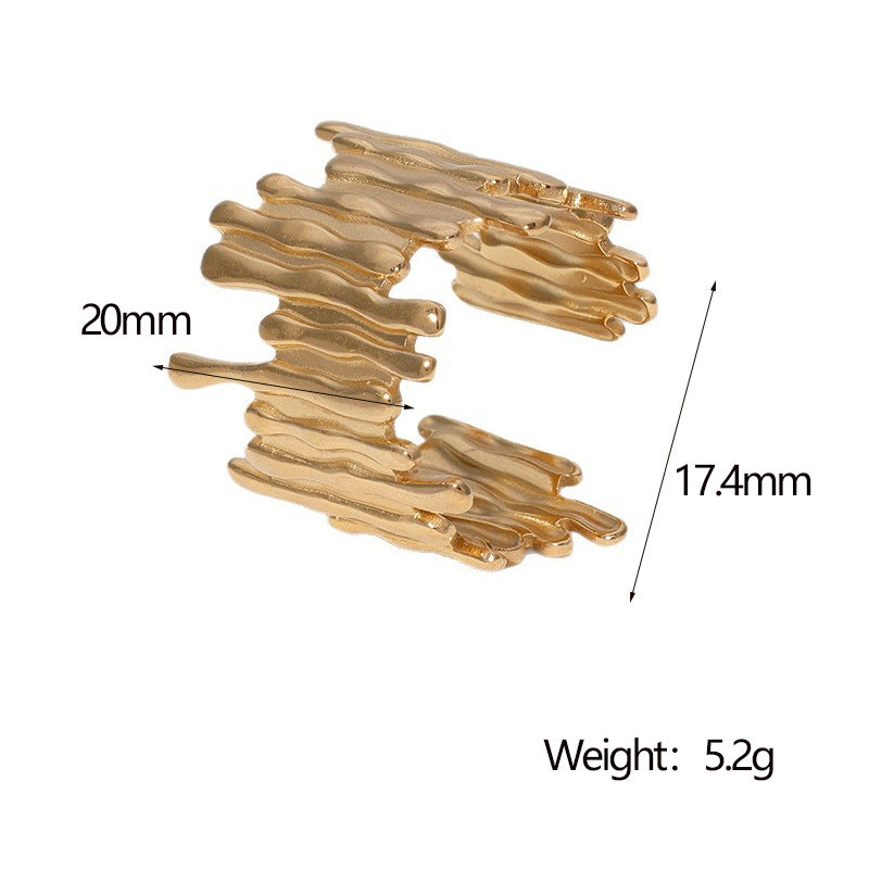 SRNG-74 - Irregular Bark Textured Stainless Steel Open Ring