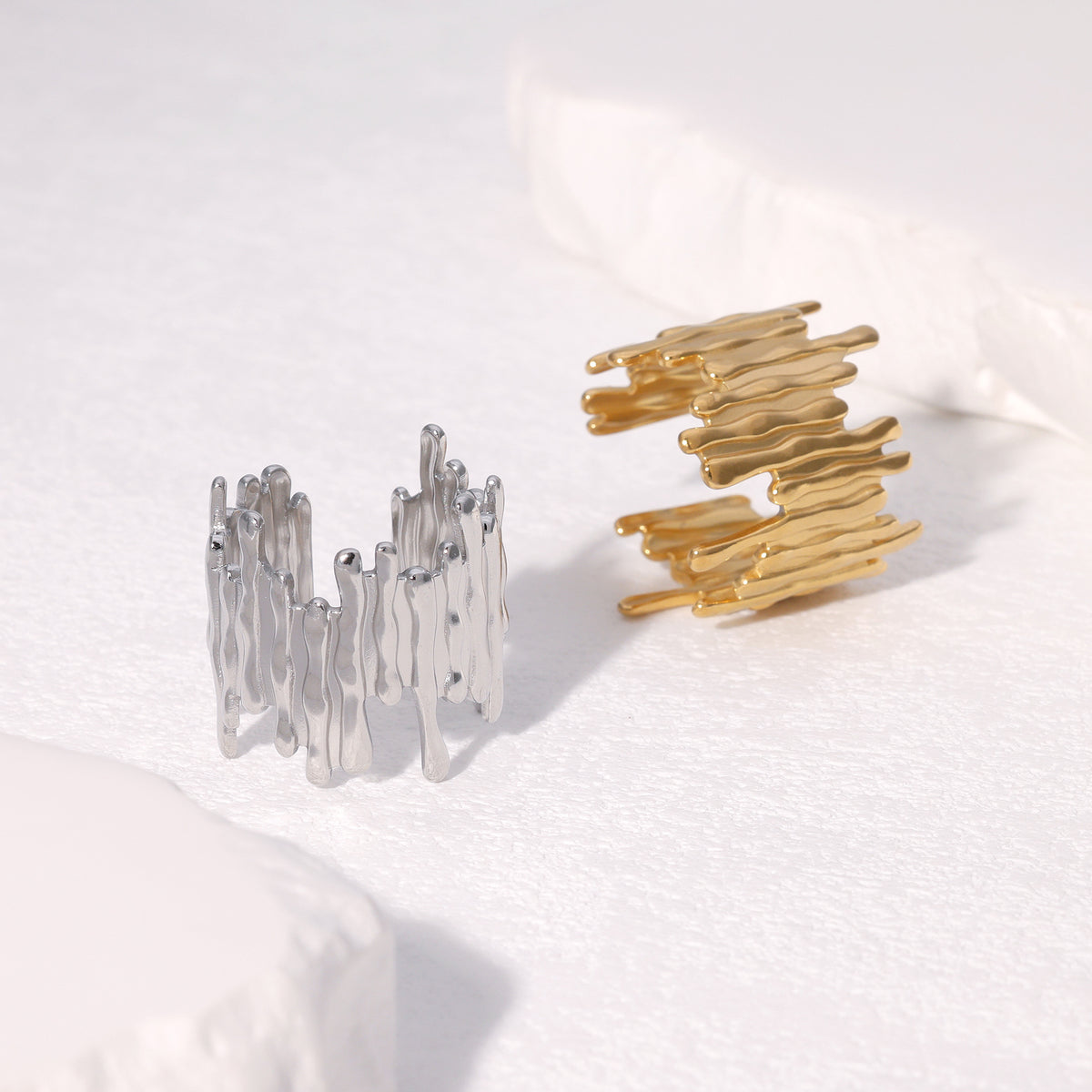 SRNG-74 - Irregular Bark Textured Stainless Steel Open Ring