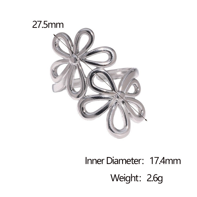SRNG-76 - Stainless Steel Open Ring with a Floral Design