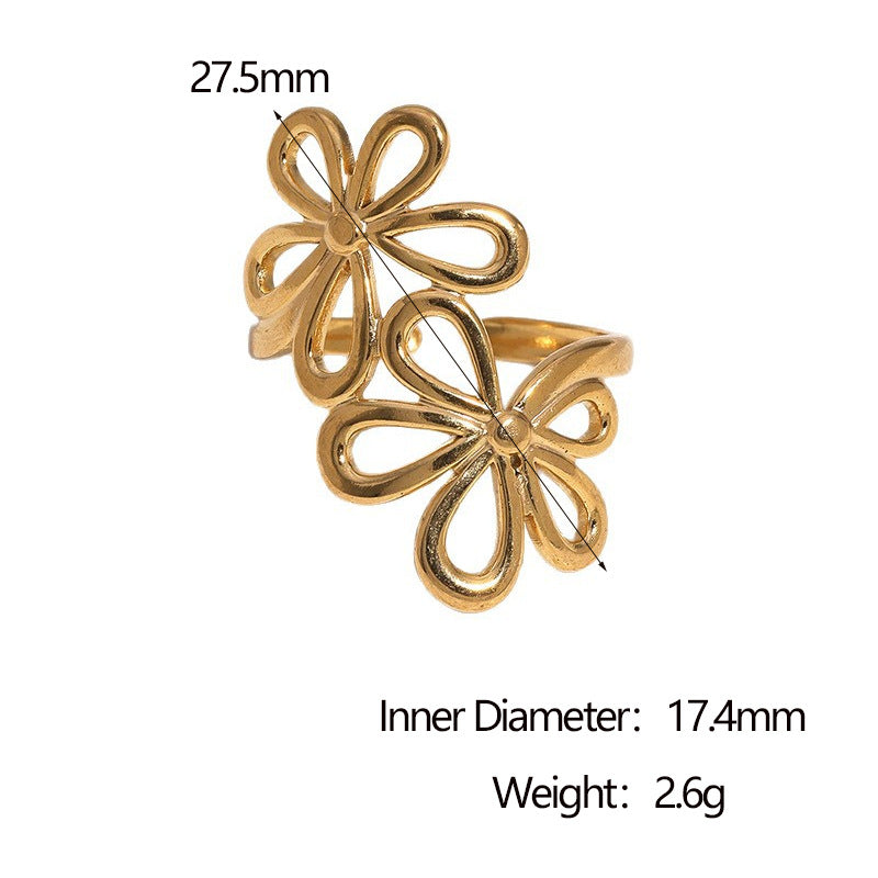 SRNG-76 - Stainless Steel Open Ring with a Floral Design