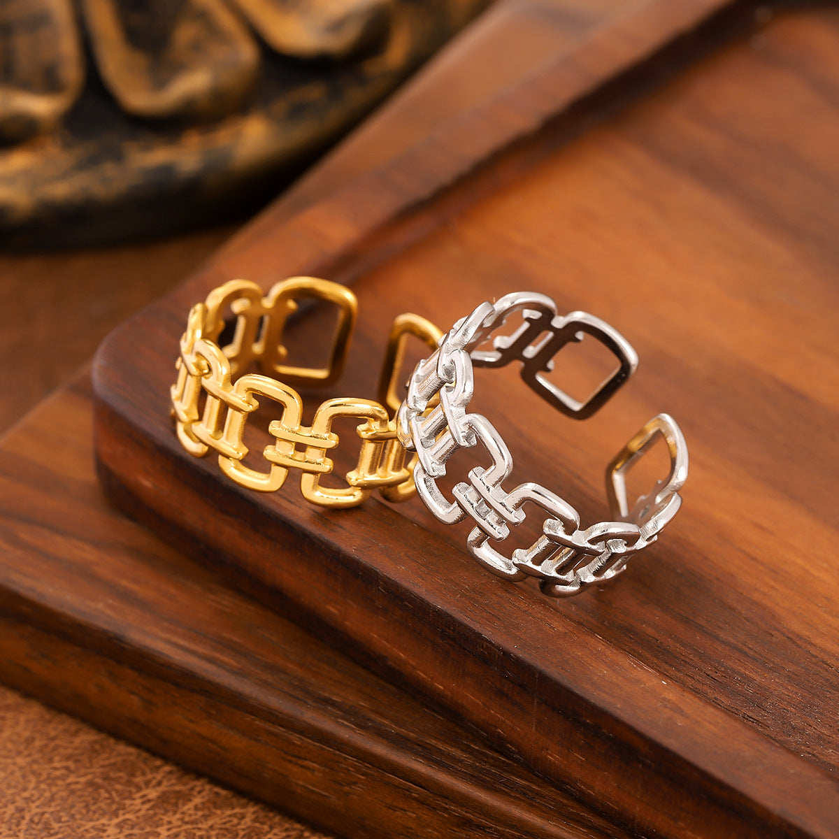 SRNG 78 - Geometric Openwork Titanium Steel Rings