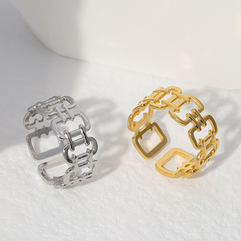 SRNG 78 - Geometric Openwork Titanium Steel Rings