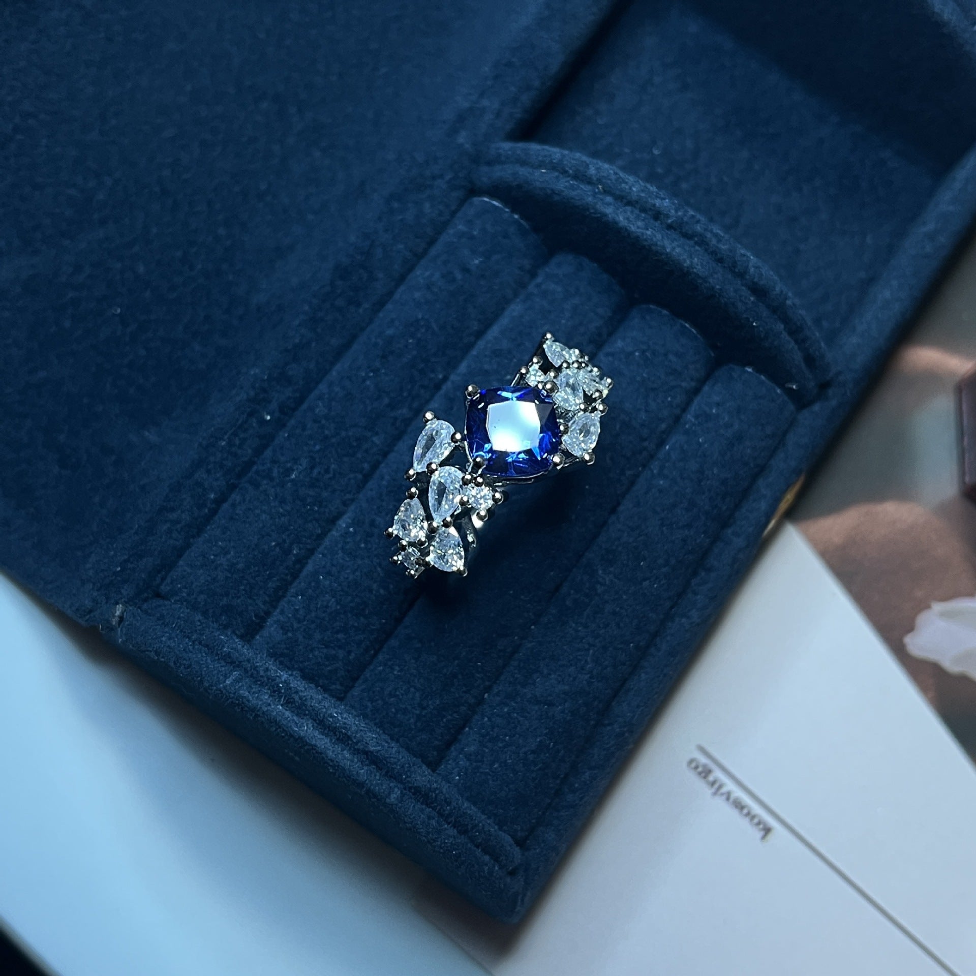 Sapphire Blue Zircon Open Ring - Adjustable