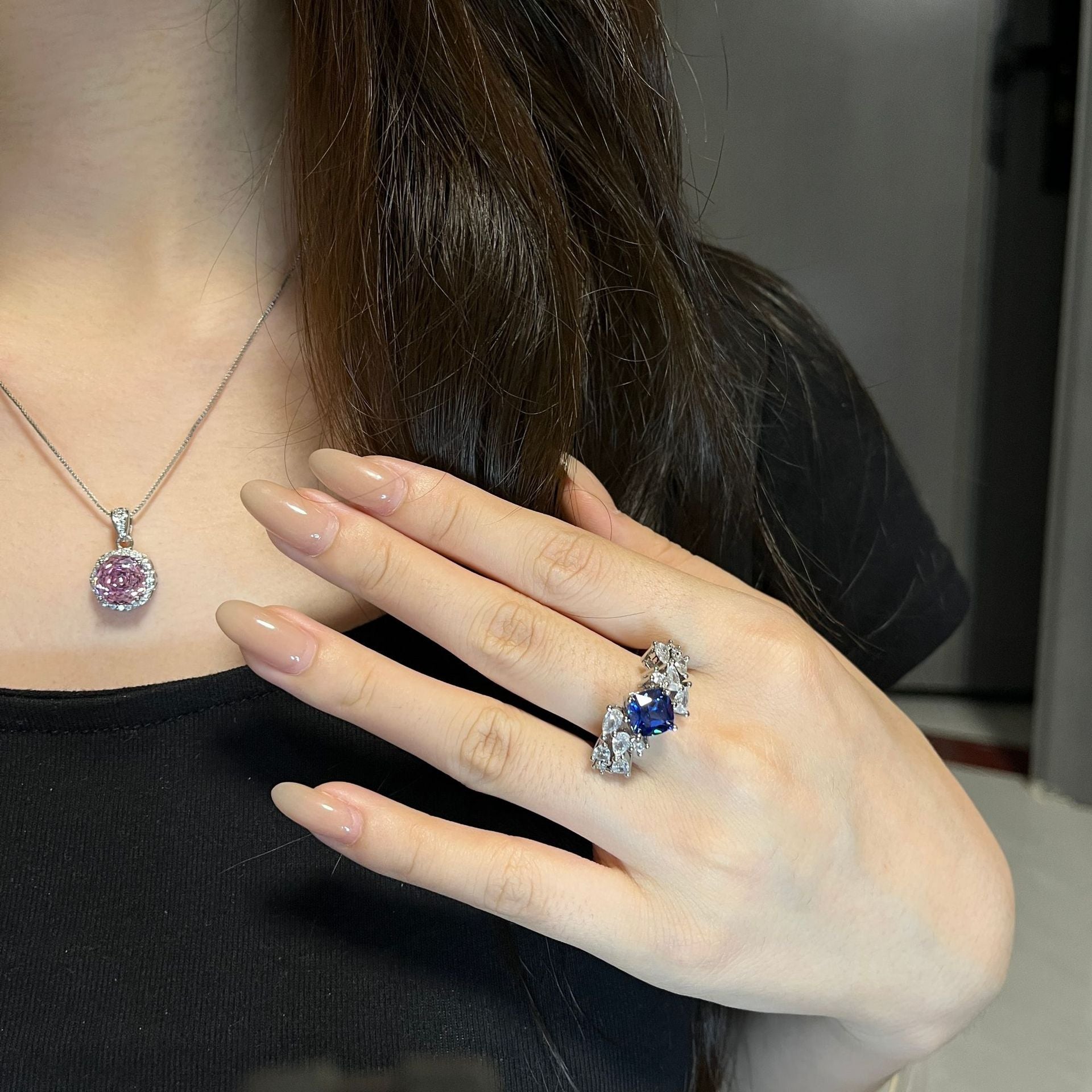 Sapphire Blue Zircon Open Ring - Adjustable