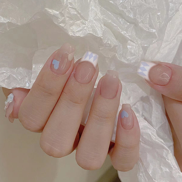 Short Ballet French Fake Nails - 24Pcs