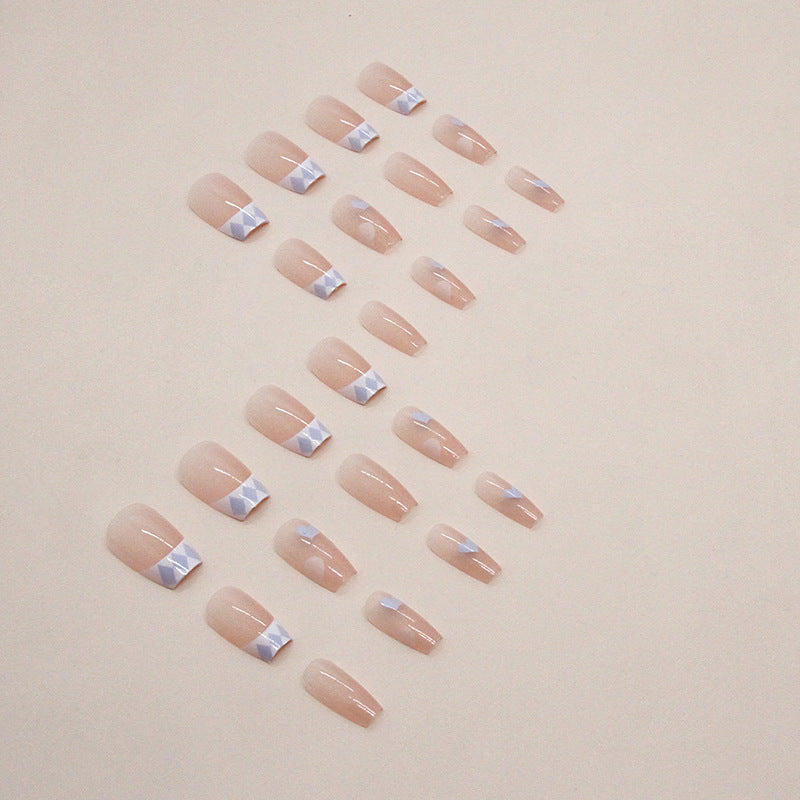 Short Ballet French Fake Nails - 24Pcs