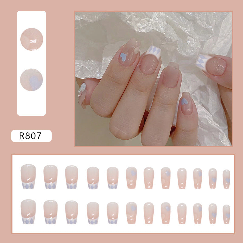 Short Ballet French Fake Nails - 24Pcs