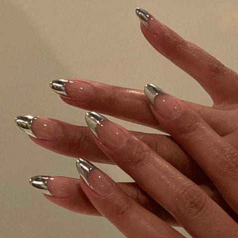 Silver French Fake Nails - 24Pcs