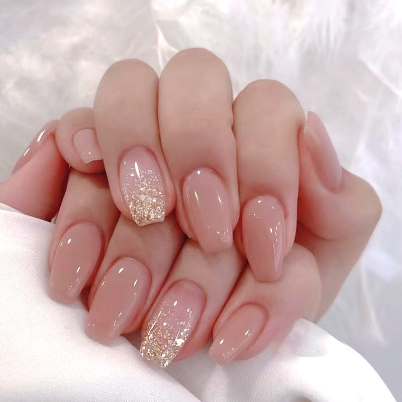 Simple Gold Powder Fake Nails - 24Pcs