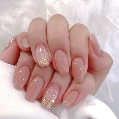 Simple Gold Powder Fake Nails - 24Pcs