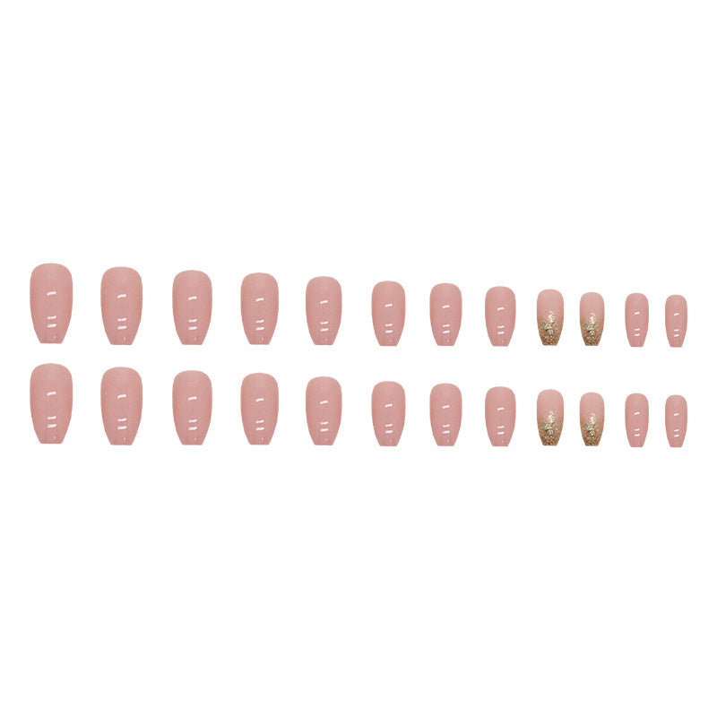 Simple Gold Powder Fake Nails - 24Pcs