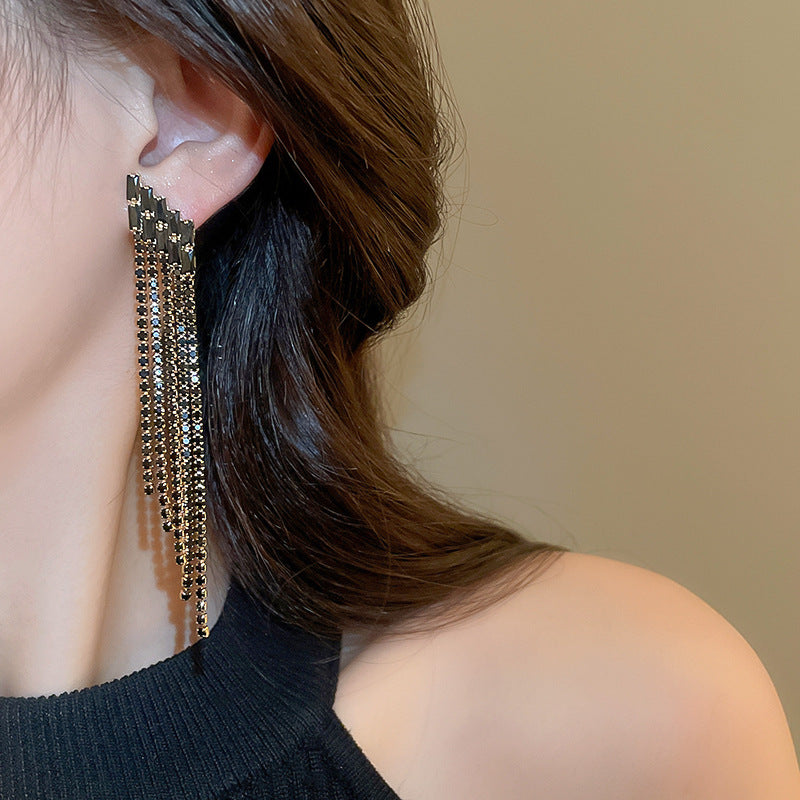 Sparkling Rhinestone Tassel Earrings – Bold & Chic