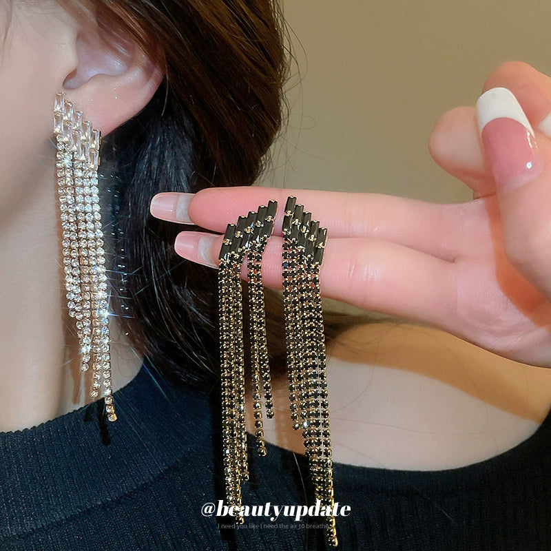 Sparkling Rhinestone Tassel Earrings – Bold & Chic