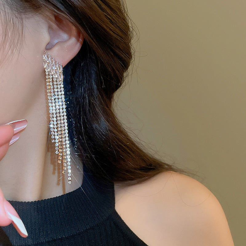 Sparkling Rhinestone Tassel Earrings – Bold & Chic