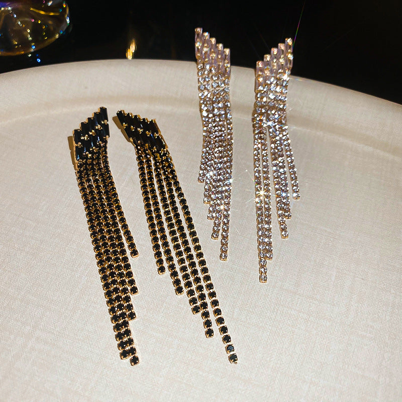 Sparkling Rhinestone Tassel Earrings – Bold & Chic