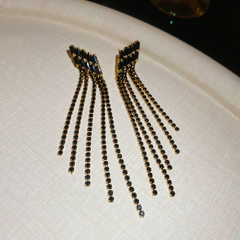 Sparkling Rhinestone Tassel Earrings – Bold & Chic