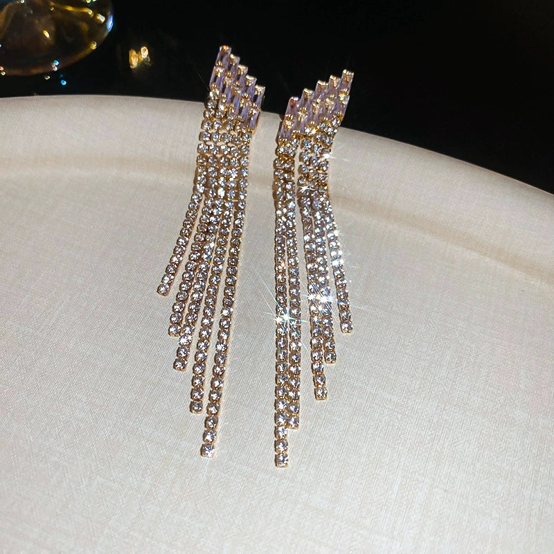 Sparkling Rhinestone Tassel Earrings – Bold & Chic