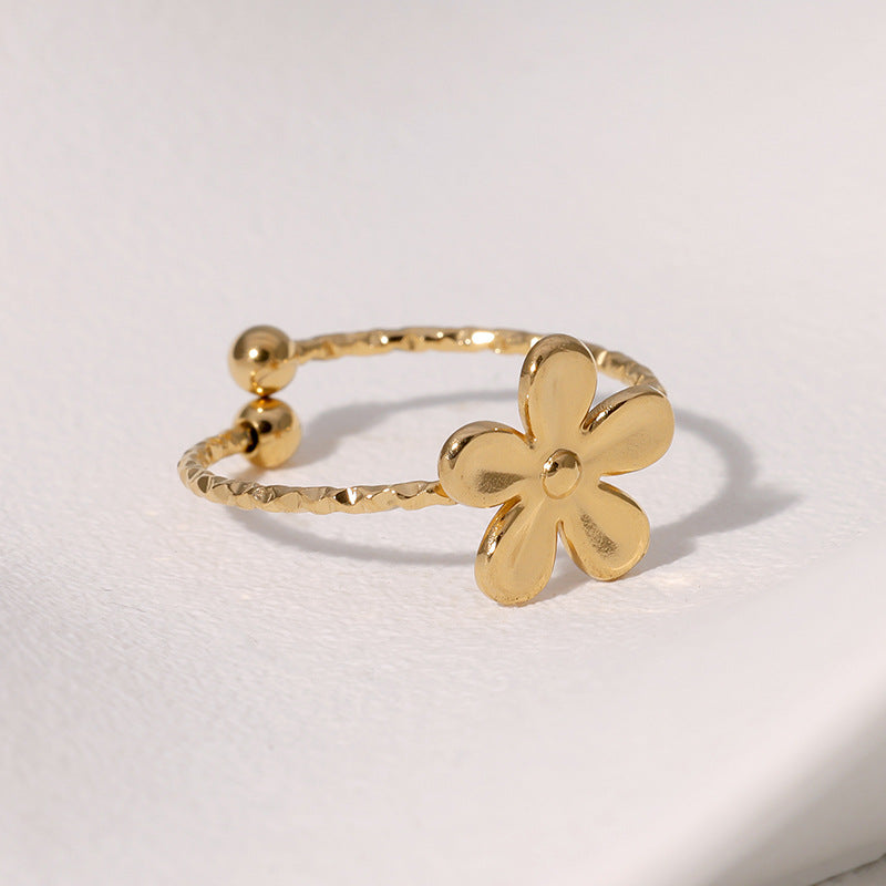 SRNG-50 - Sweet Flower Stainless Steel Ring - Adjustable