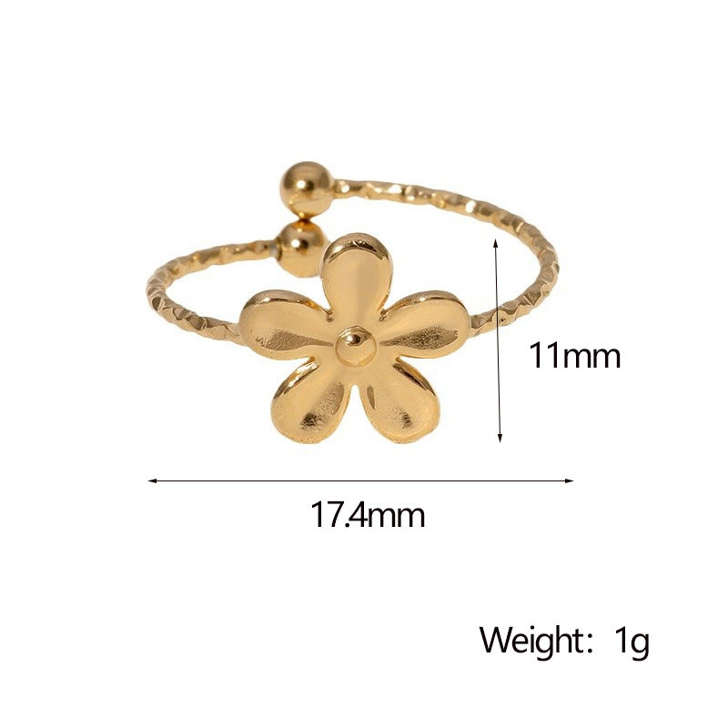 SRNG-50 - Sweet Flower Stainless Steel Ring - Adjustable
