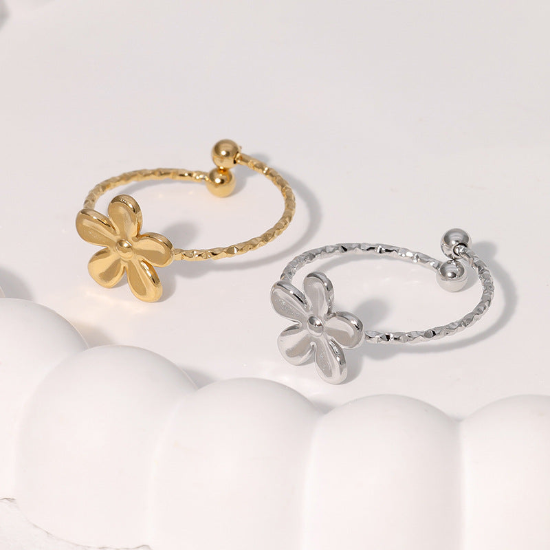 SRNG-50 - Sweet Flower Stainless Steel Ring - Adjustable