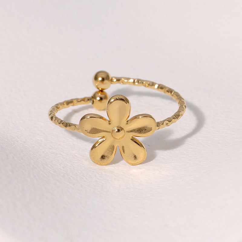 SRNG-50 - Sweet Flower Stainless Steel Ring - Adjustable