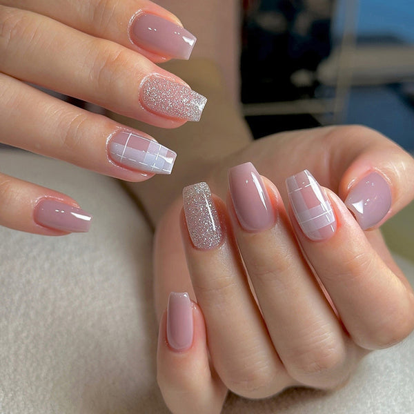 Taro Bean Paste Fake Nails - 24Pcs