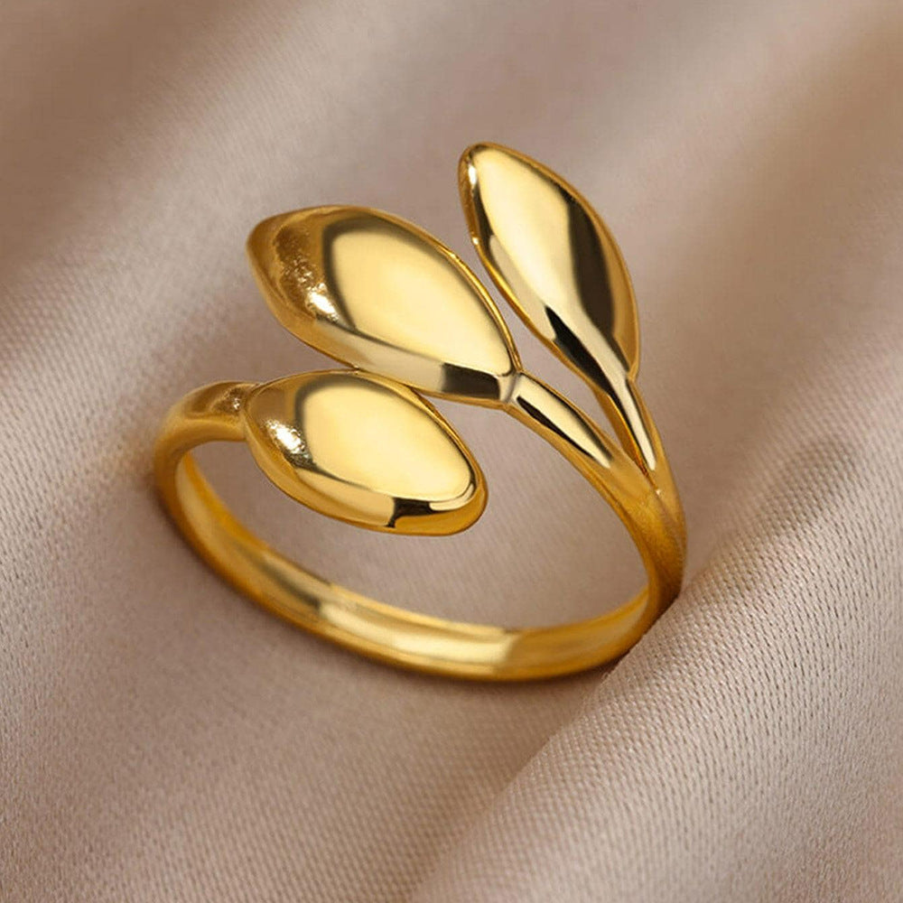 SRNG-25 - Three Leaf Stainless Steel Ring - Adjustable