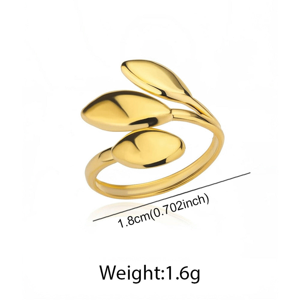 SRNG-25 - Three Leaf Stainless Steel Ring - Adjustable