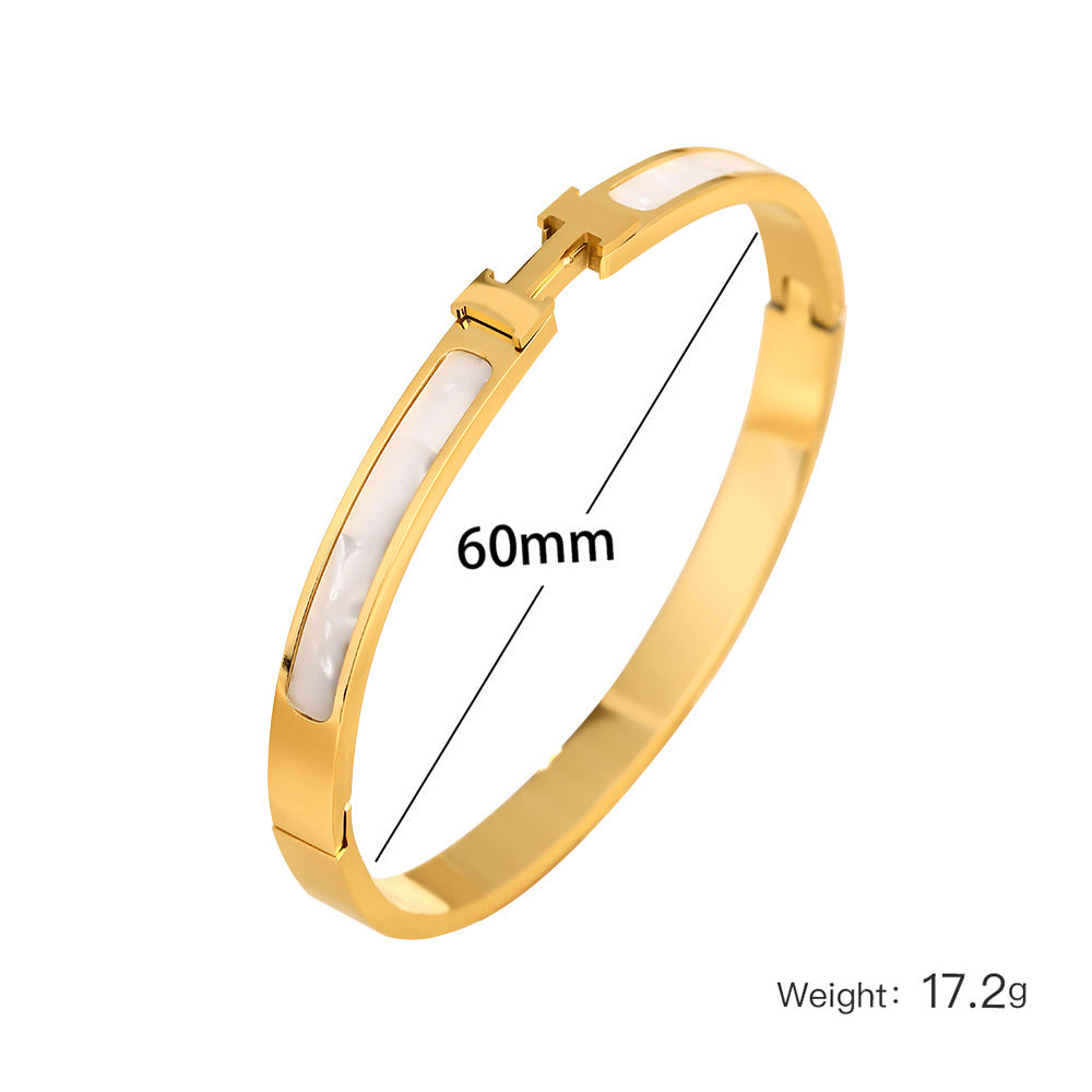 Titanium Steel Luxe Enamel H-Link Bangle