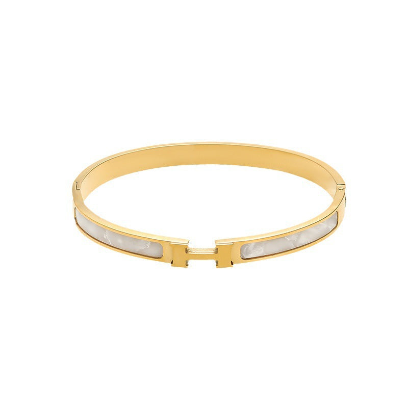 Titanium Steel Luxe Enamel H-Link Bangle
