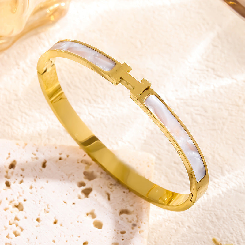 Titanium Steel Luxe Enamel H-Link Bangle
