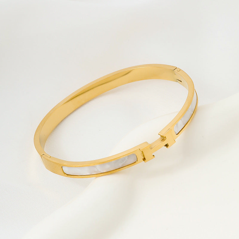 Titanium Steel Luxe Enamel H-Link Bangle