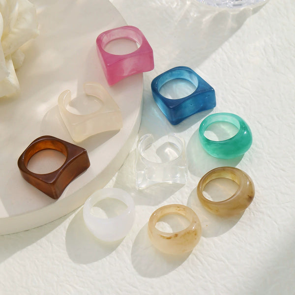 Trendy Acrylic Resin Ring Set – Vibrant & Stylish 💍🌈