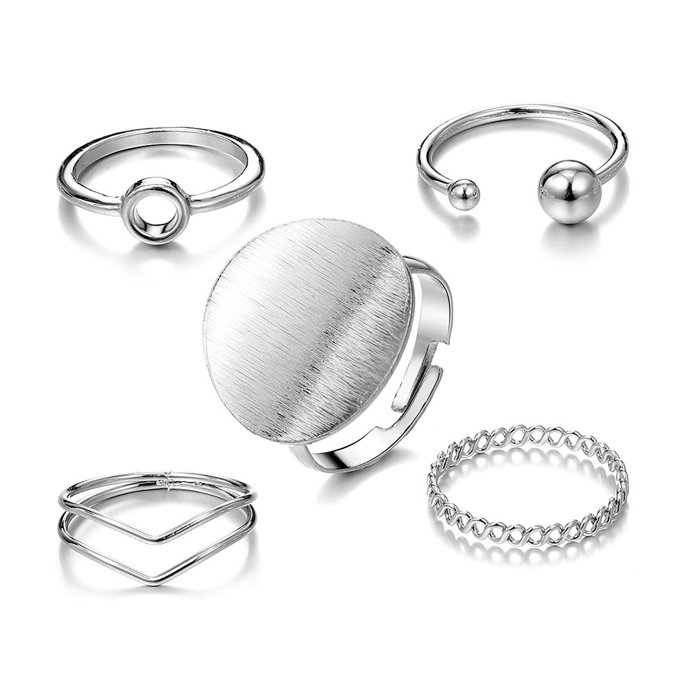 Trendy Geometric Round Adjustable Ring 5-piece set
