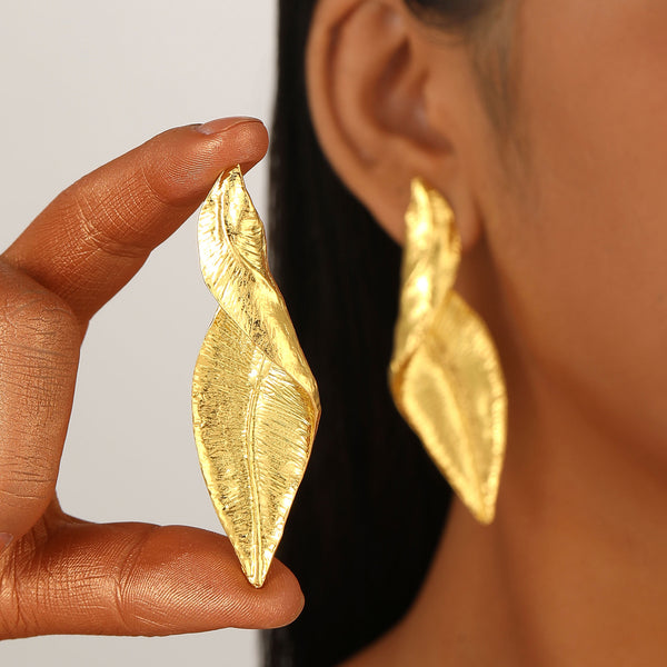 Twisted Texture Leaves Metallic Earrings