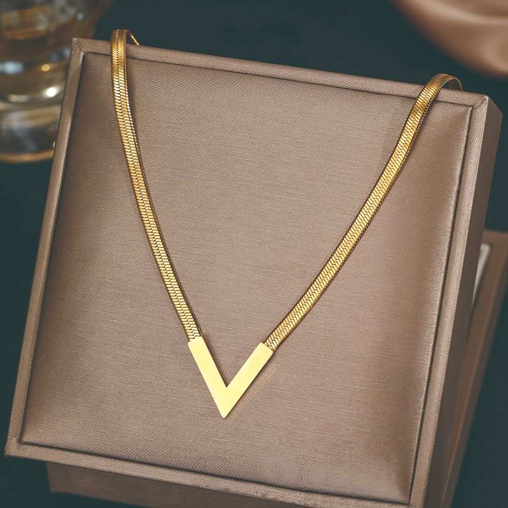 SNKL05 - V-shaped Flat Snake Stainless Steel Necklace