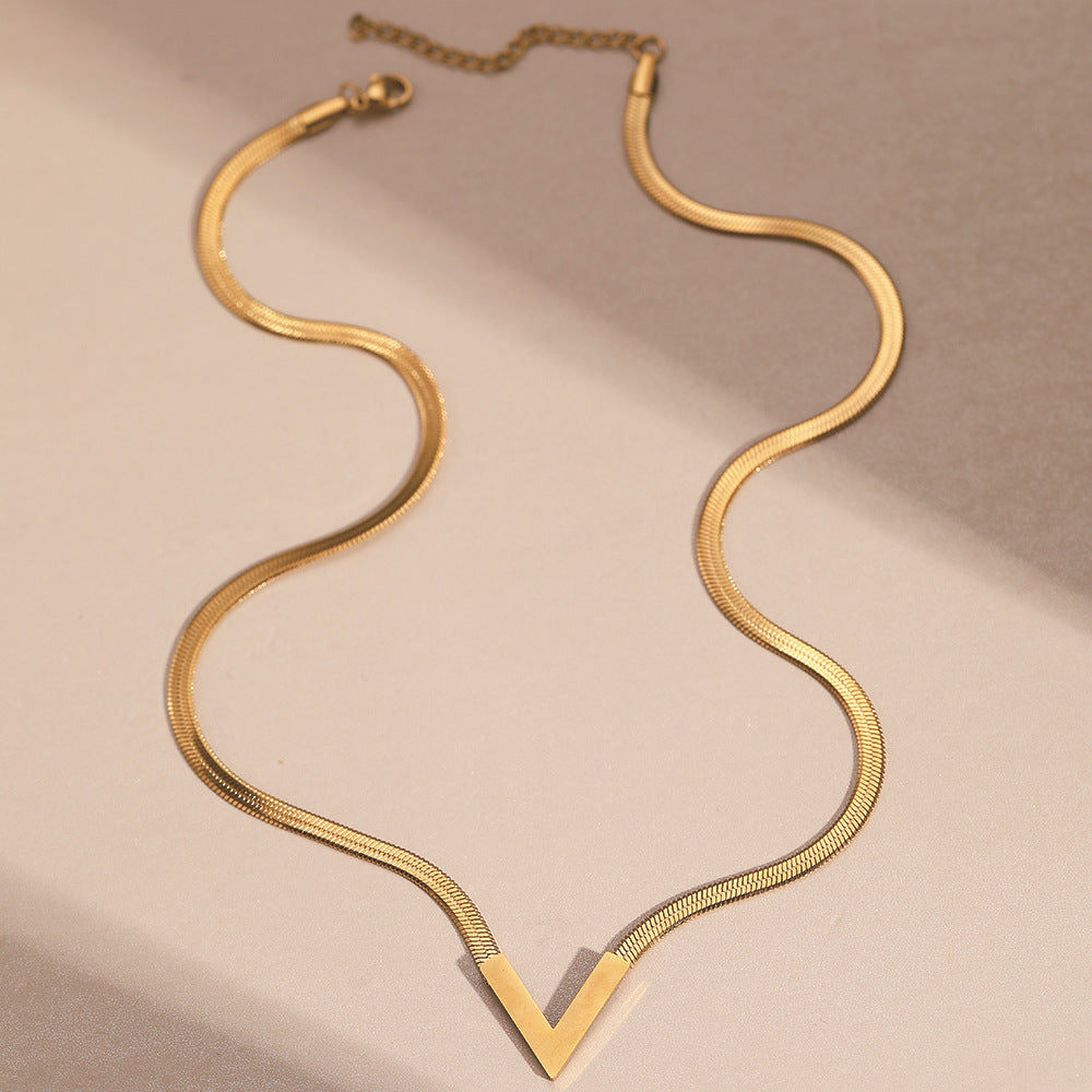 SNKL05 - V-shaped Flat Snake Stainless Steel Necklace