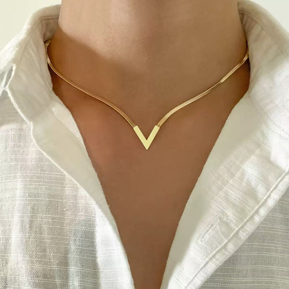 SNKL05 - V-shaped Flat Snake Stainless Steel Necklace
