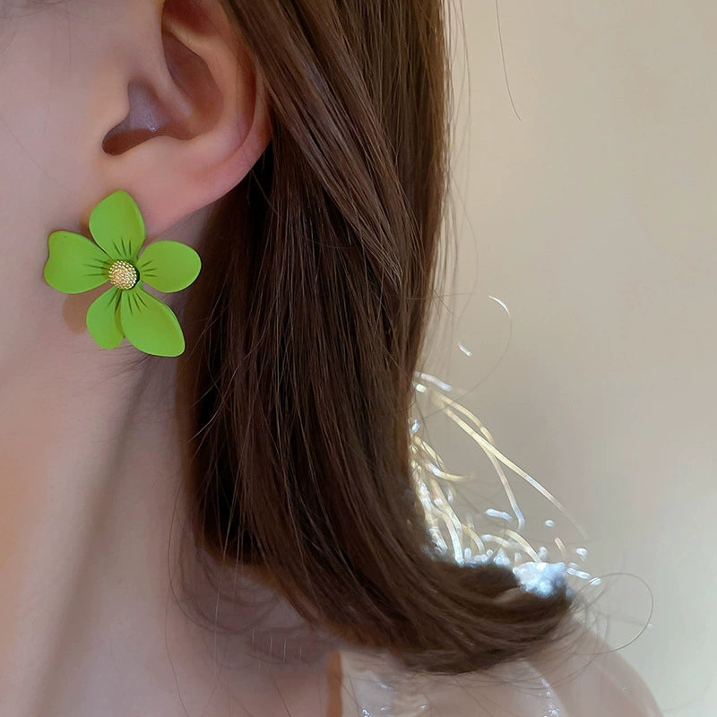Vibrant Green Floral Earrings