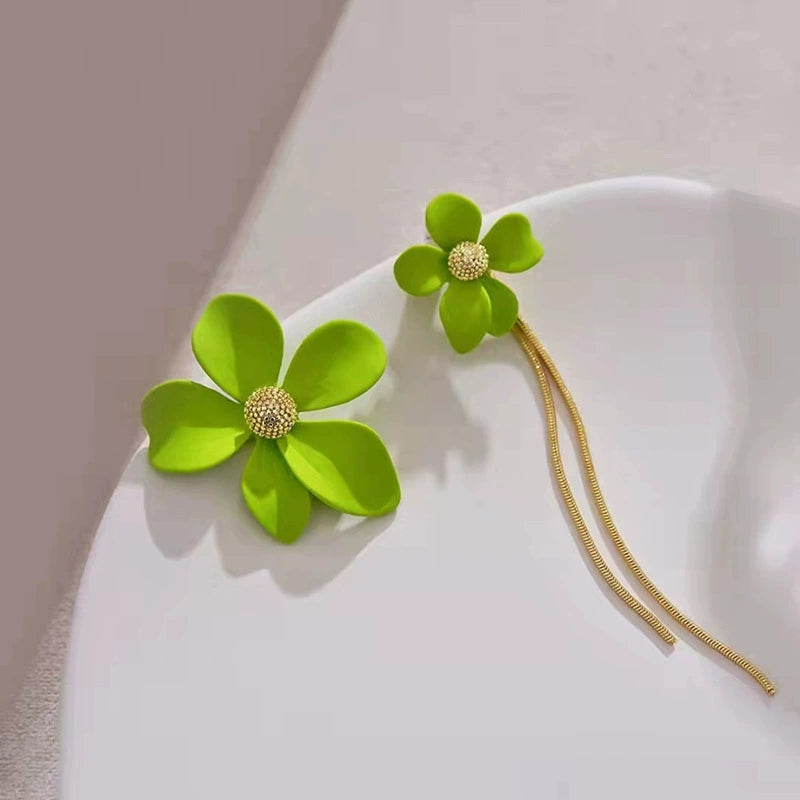 Vibrant Green Floral Earrings