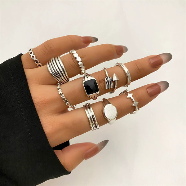 Vintage Silver Ring Set – 12-Piece
