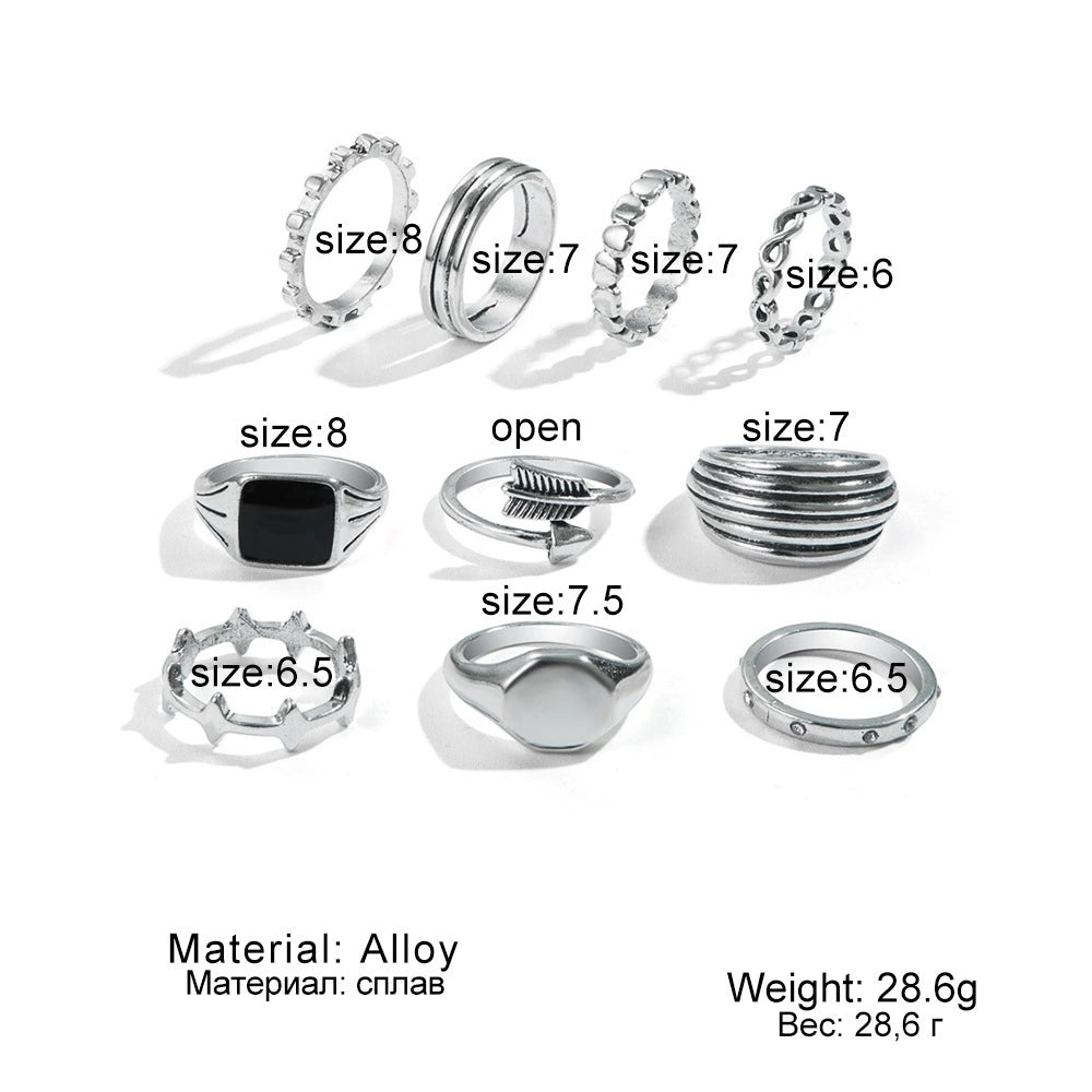 RNG150 - Vintage Silver Ring Set – 12-Piece