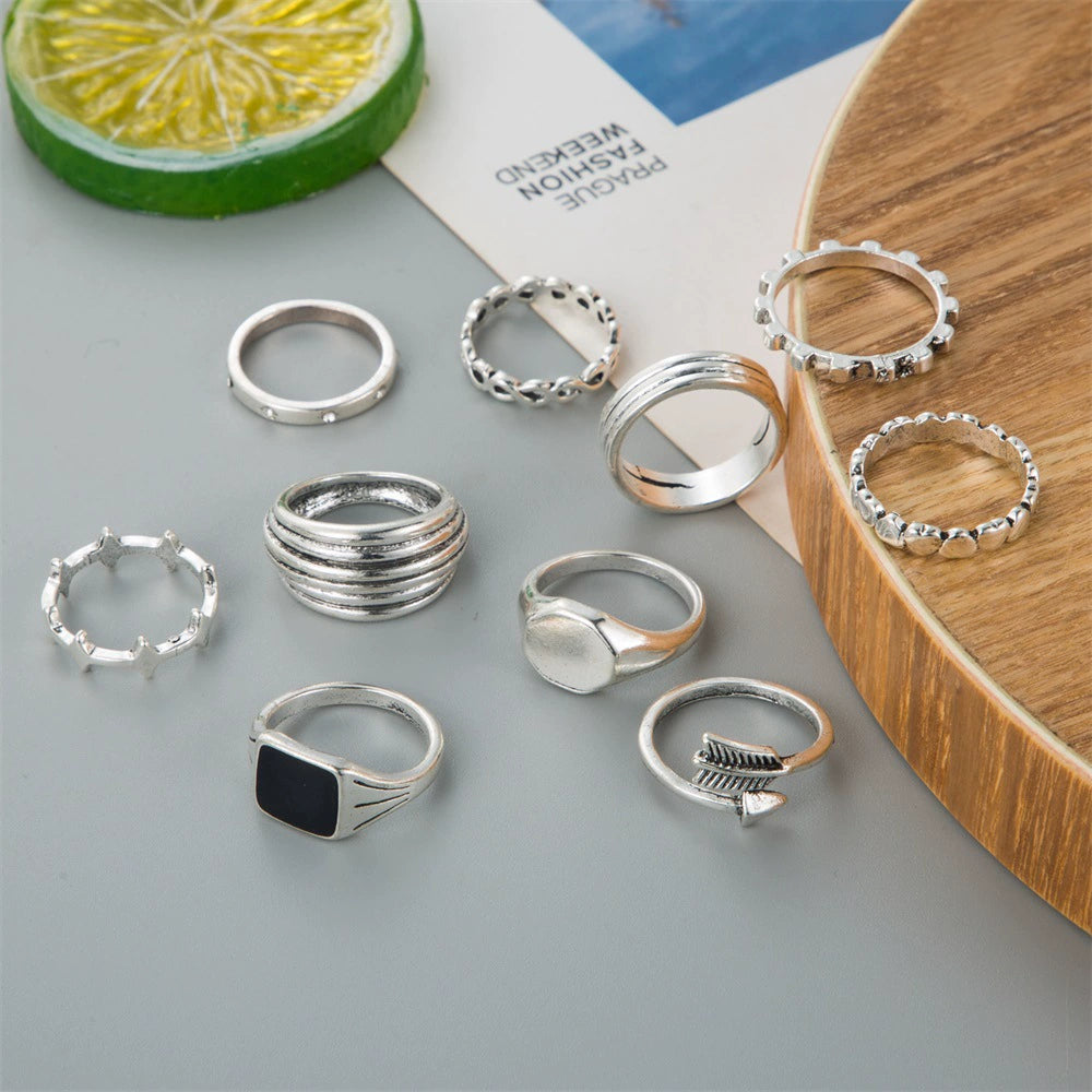 RNG150 - Vintage Silver Ring Set – 12-Piece