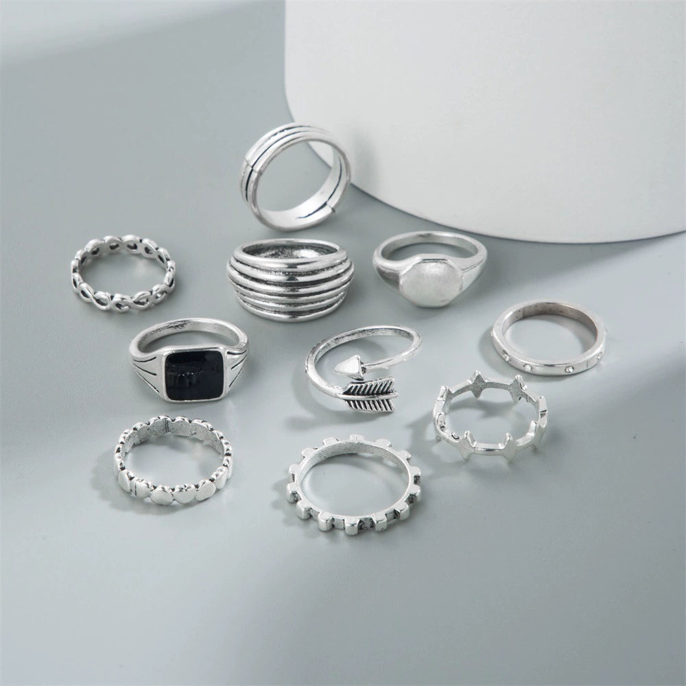 RNG150 - Vintage Silver Ring Set – 12-Piece