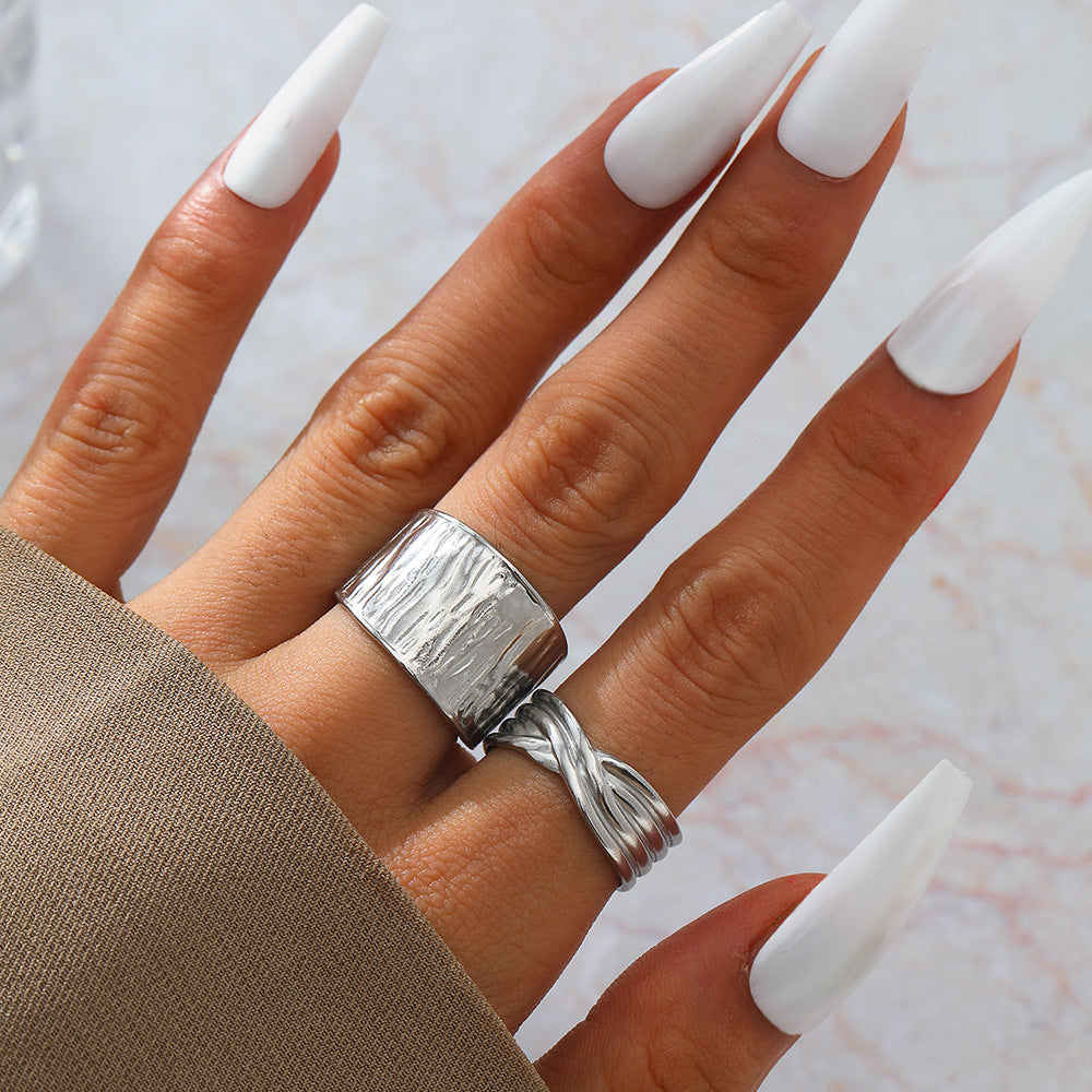 SRNG-18 - Wave Textured Stainless Steel Rings - Adjustable